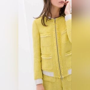 Zara Yellow Tweed Zip Front Blazer